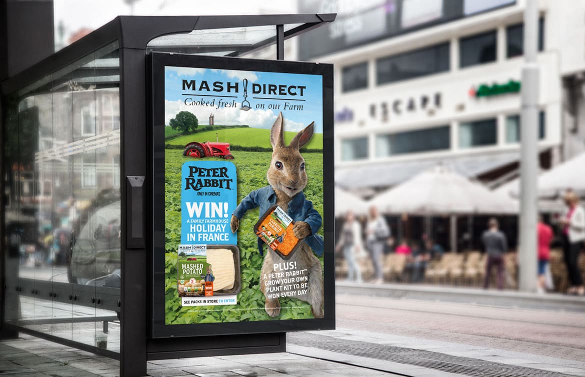 Mash Direct - Peter Rabbit Out of Home Advertising - Bus Shelter